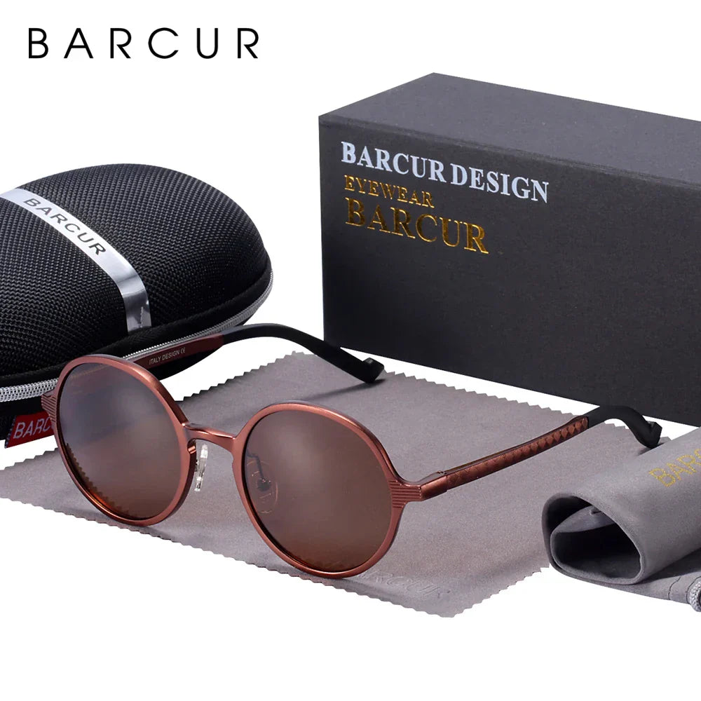 BARCUR Brand Light Weight Round Sunglasses Luxury Brand