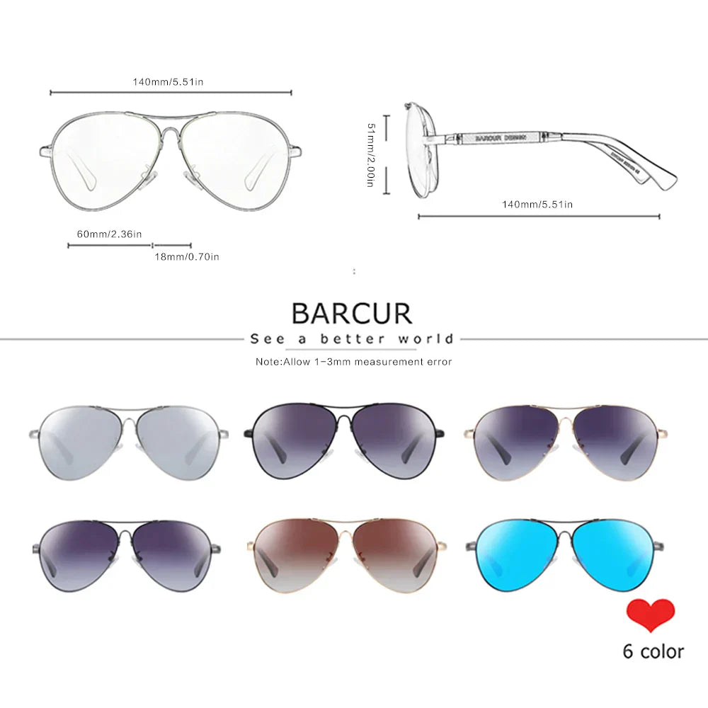 BARCUR Design Titanium Alloy Sunglasses Polarized Men's Sun