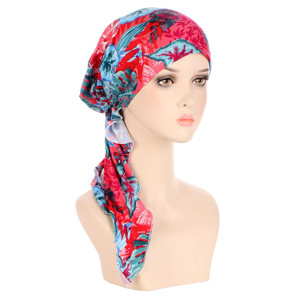 Muslims Women Turban Hat Headscarf Cotton Print Flower