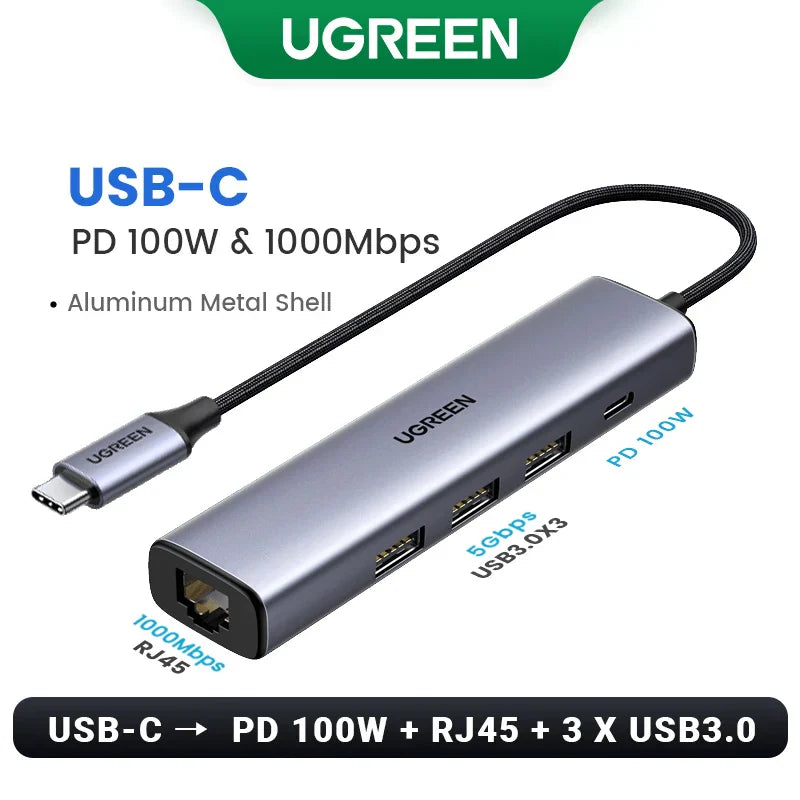 UGREEN USB Ethernet Adapter 1000/100Mbps USB3.0 HUB RJ45