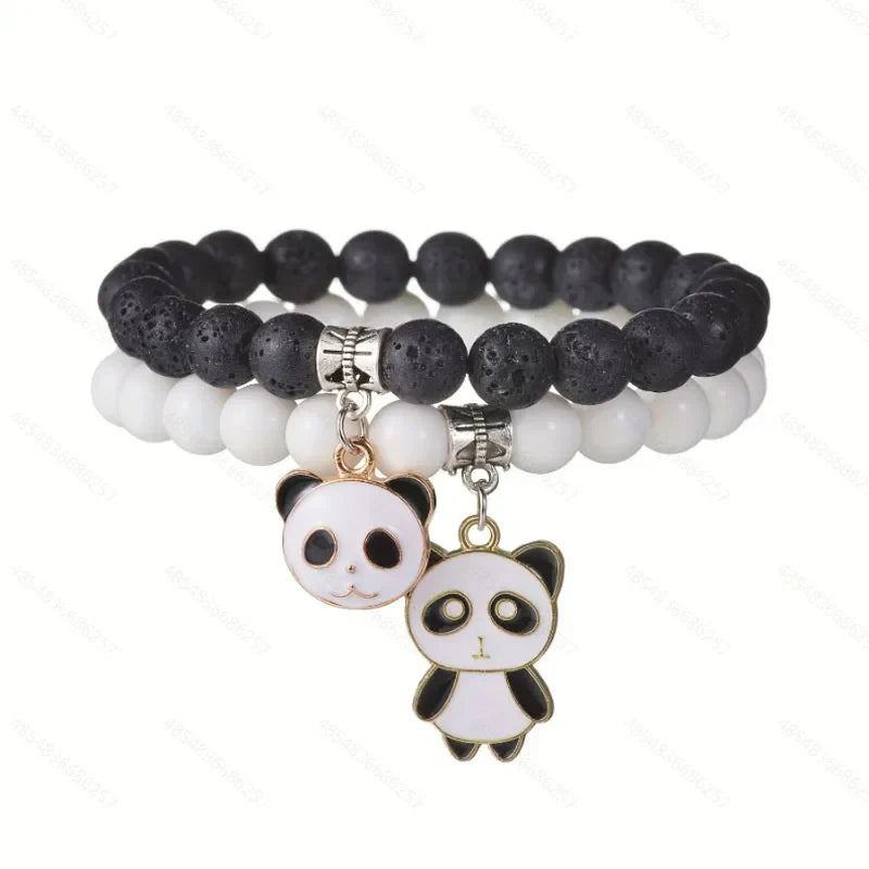 Set Couples Black White stone Beads Bracelet Men