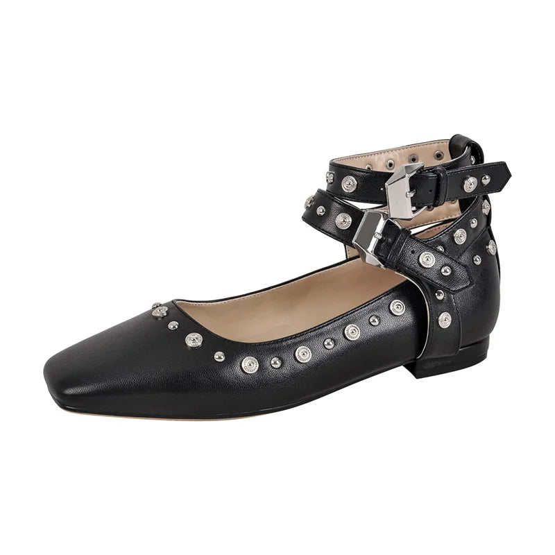 Onlymaker Women White Square Toe Buckle Strap Mary