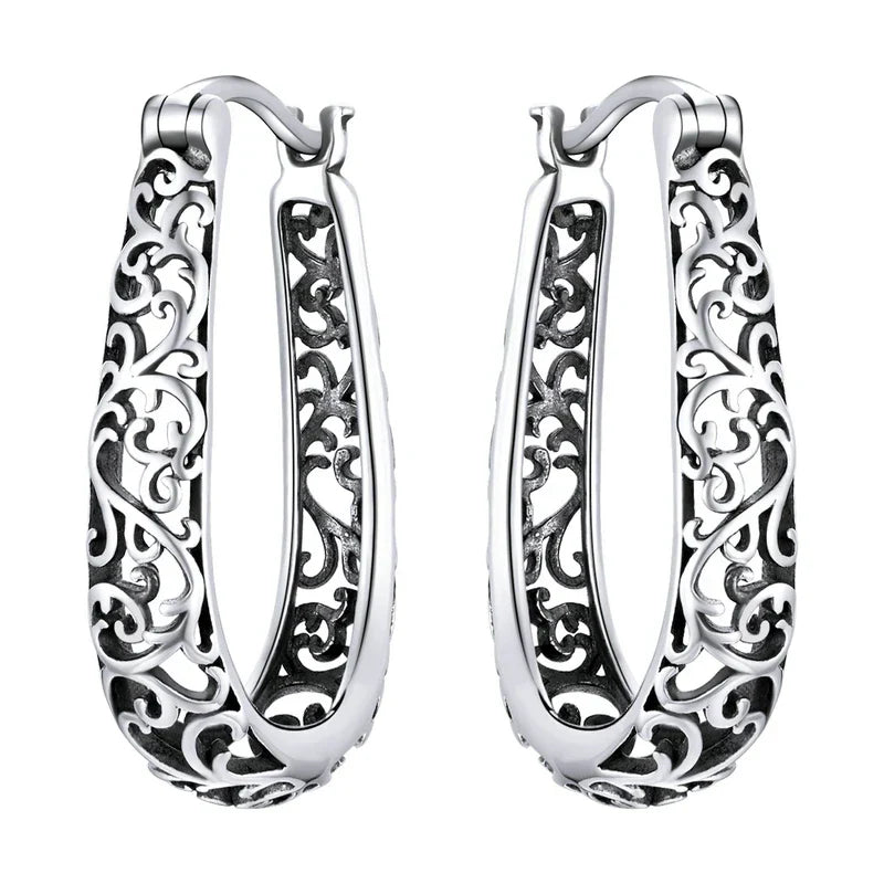 BAMOER 18K Gold Plated Filigree Hoop Earrings 925