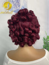 200% 99J Burgundy Bouncy Curly Human Hair Wigs