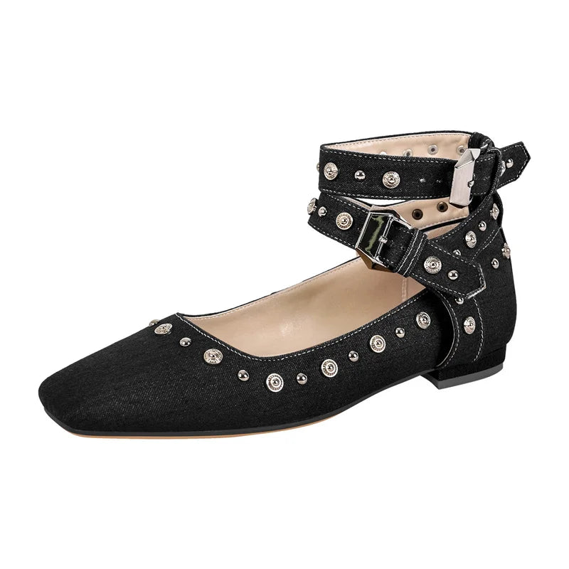 Onlymaker Women White Square Toe Buckle Strap Mary