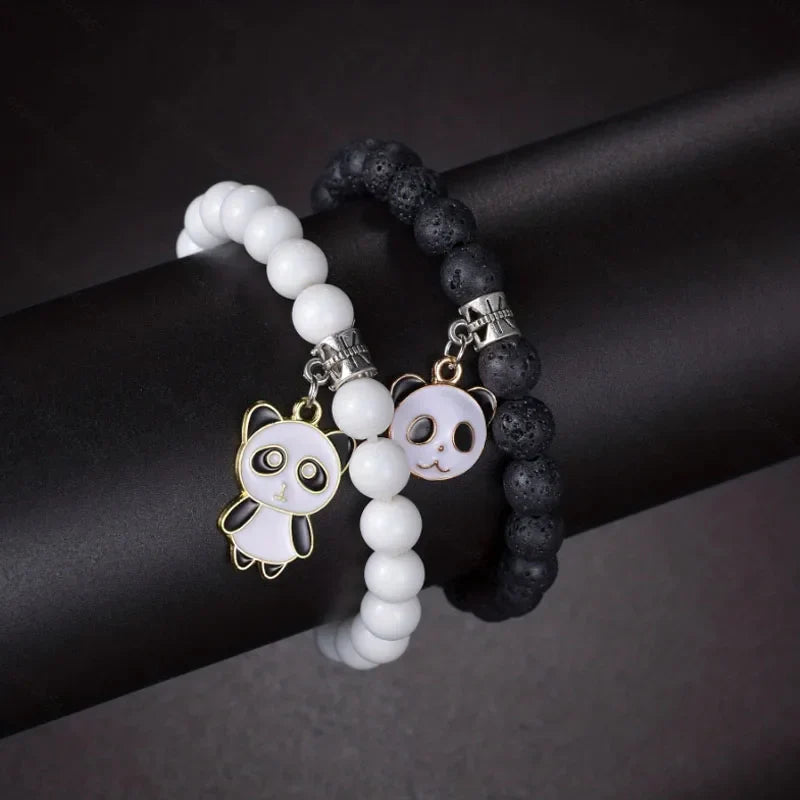 Set Couples Black White stone Beads Bracelet Men