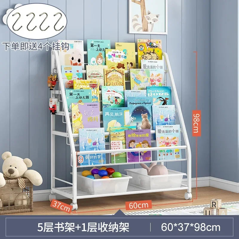 AOLIVIYA Bookshelf Home Simple Iron Floor Shelf Children's