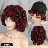 200% 99J Burgundy Bouncy Curly Human Hair Wigs