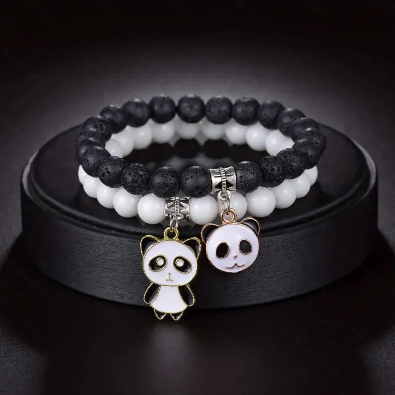 Set Couples Black White stone Beads Bracelet Men