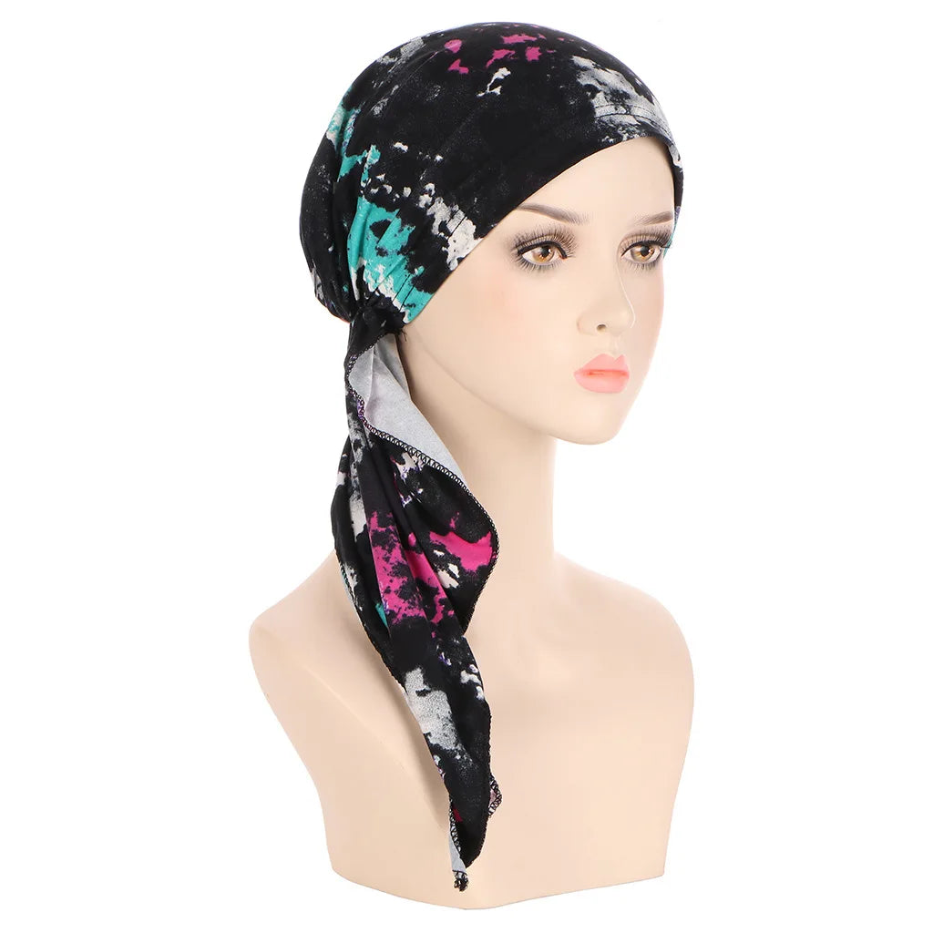 Muslims Women Turban Hat Headscarf Cotton Print Flower