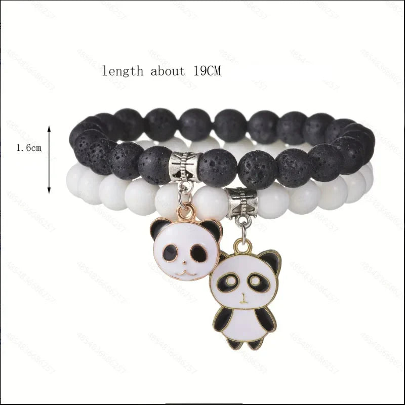 Set Couples Black White stone Beads Bracelet Men