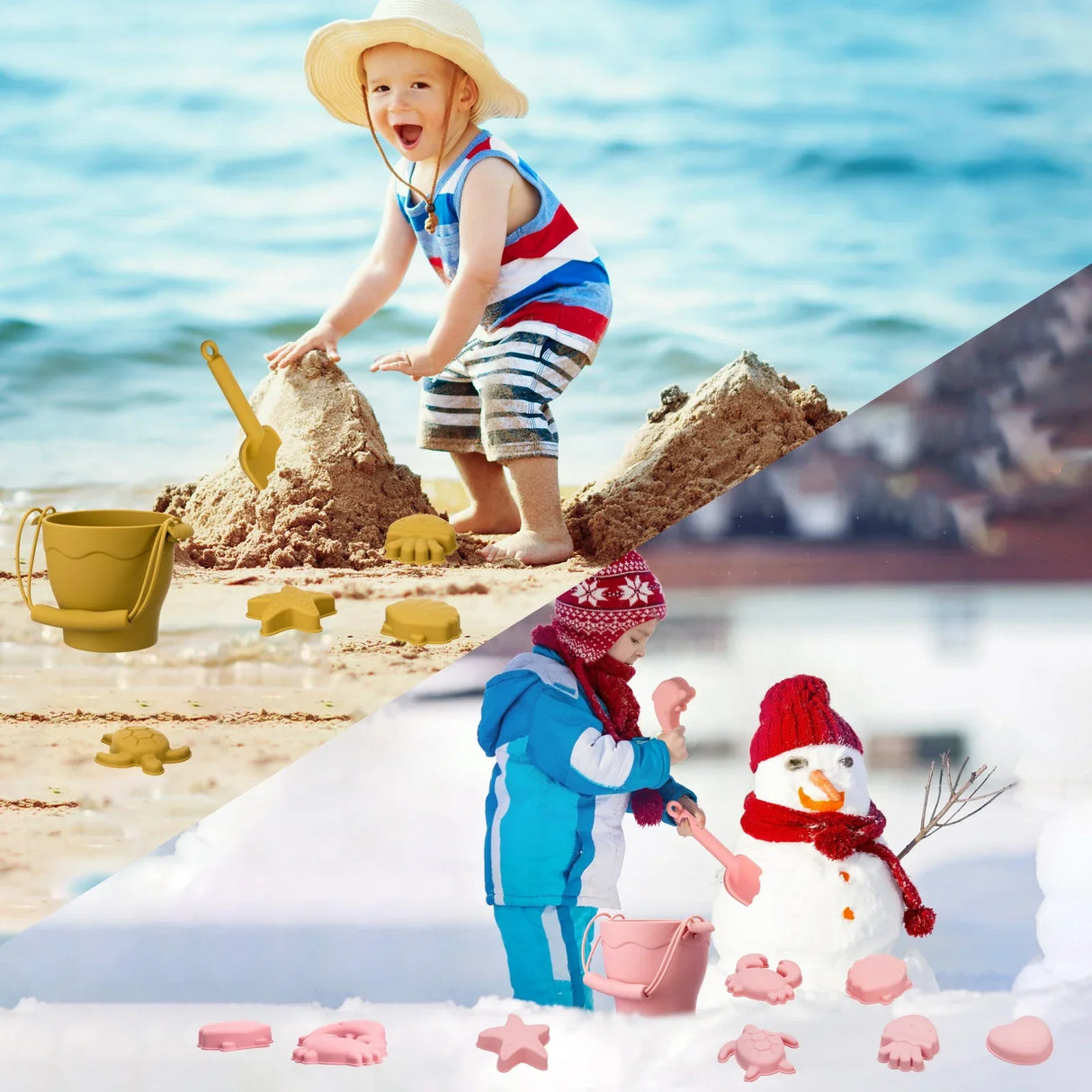8pcs Beach Toys children's beach toys, silicone bucket,