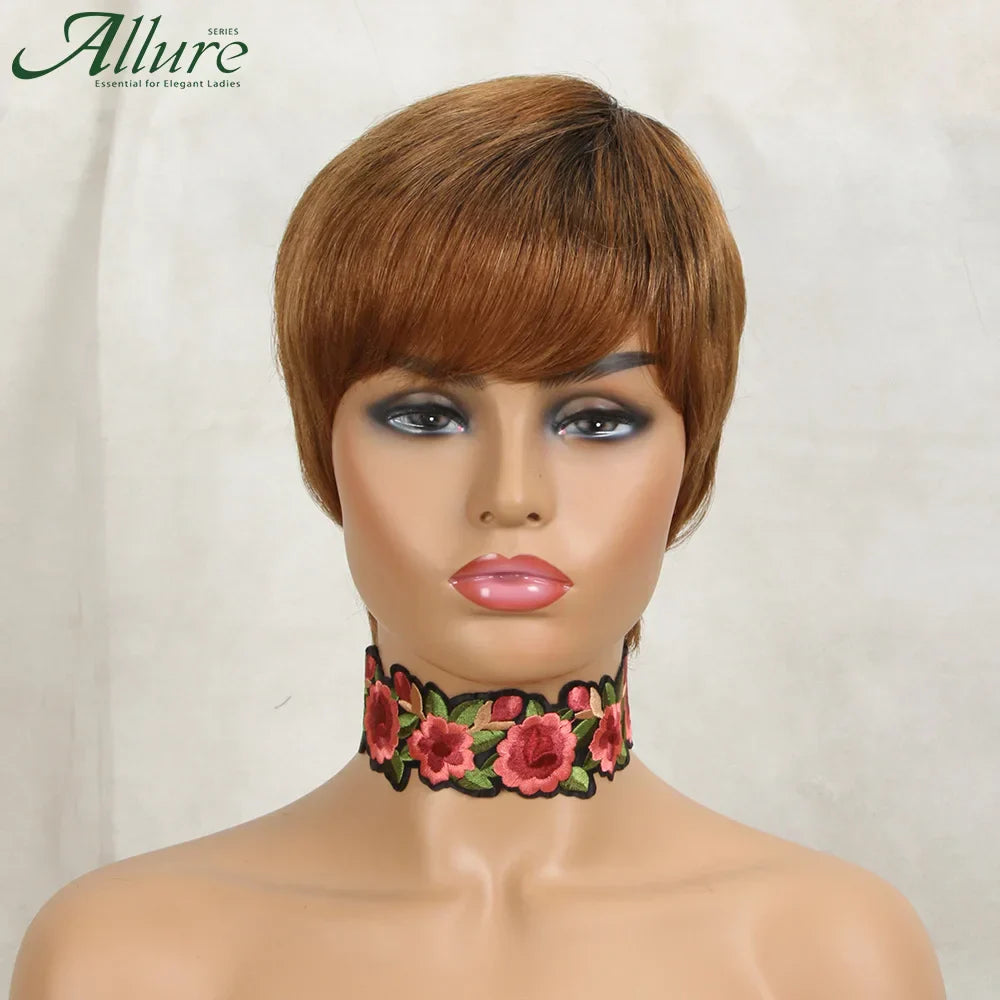 Ombre Brown Pixie Cut Bob Human Hair Wig