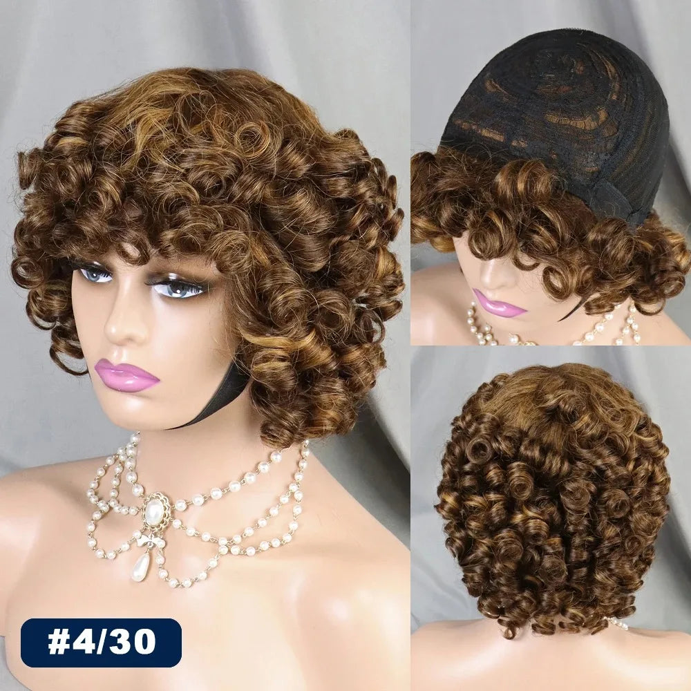 200% 99J Burgundy Bouncy Curly Human Hair Wigs