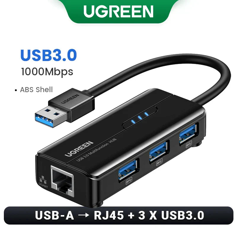 UGREEN USB Ethernet Adapter 1000/100Mbps USB3.0 HUB RJ45