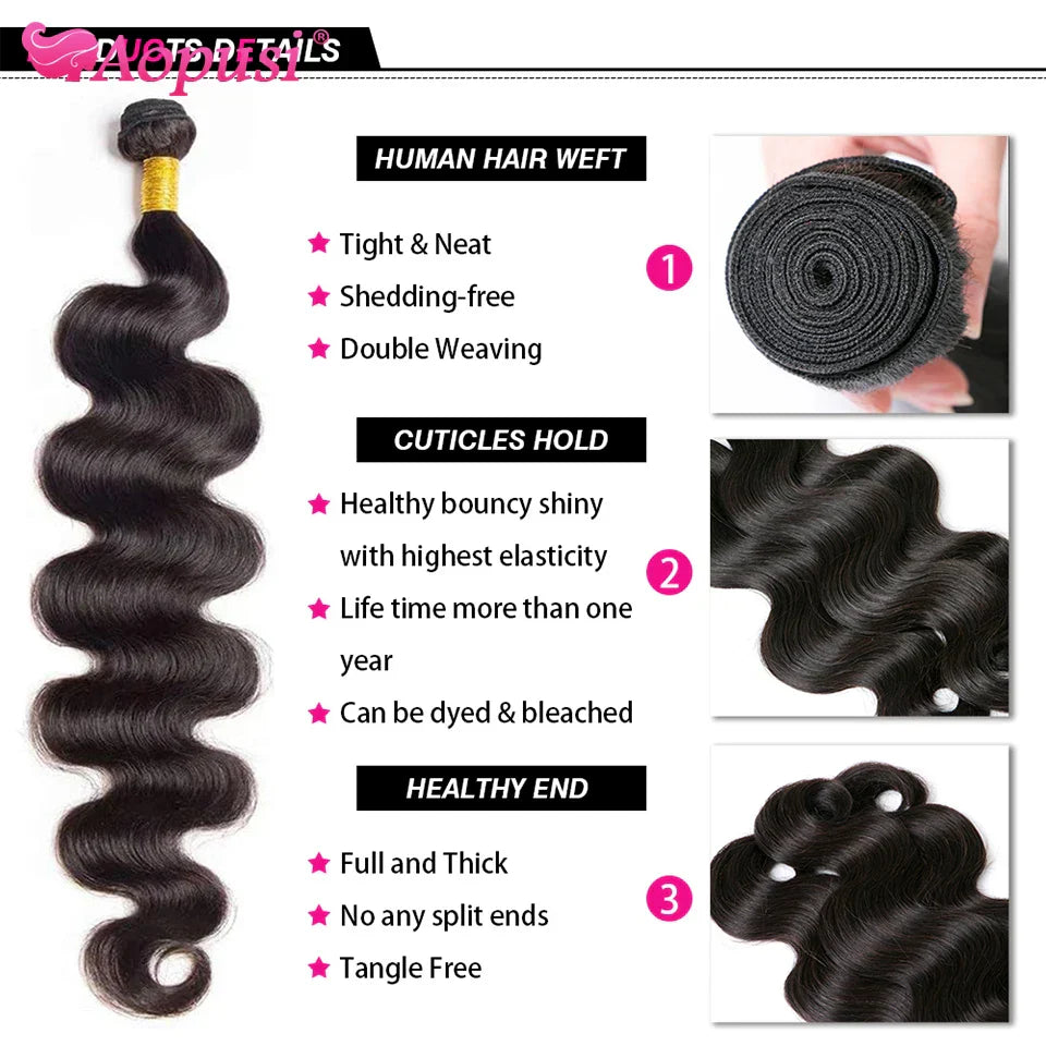 Aopusi Body Wave Bundles Human Hair Brazilian Human