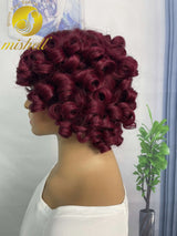 200% 99J Burgundy Bouncy Curly Human Hair Wigs