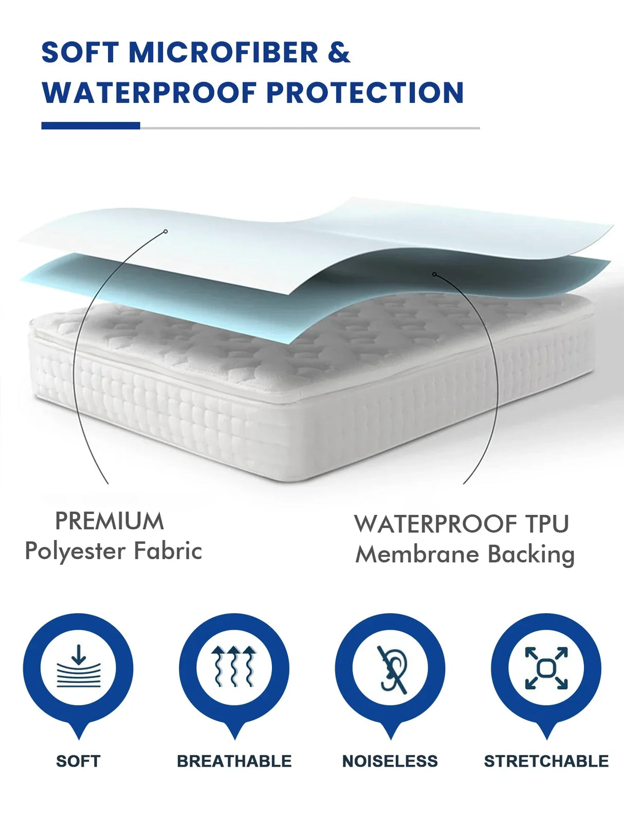 Waterproof Mattress Protector Cover Breathable Noiseless Soft Washable