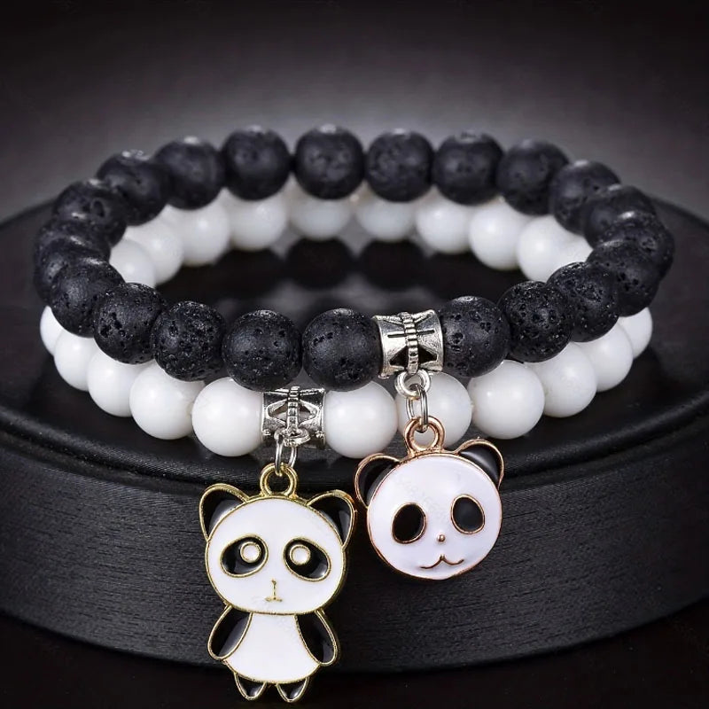 Set Couples Black White stone Beads Bracelet Men