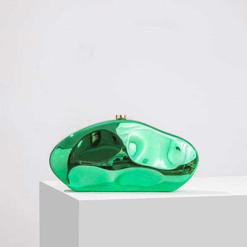 Acrylic shell shape clutch bag metal shiny gold