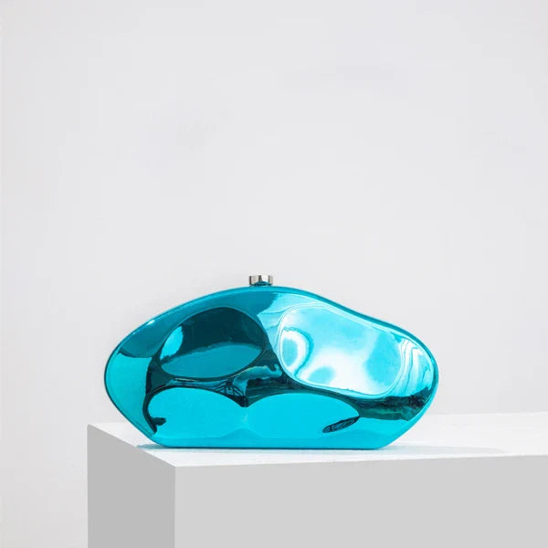 Acrylic shell shape clutch bag metal shiny gold