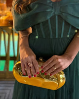 Acrylic shell shape clutch bag metal shiny gold