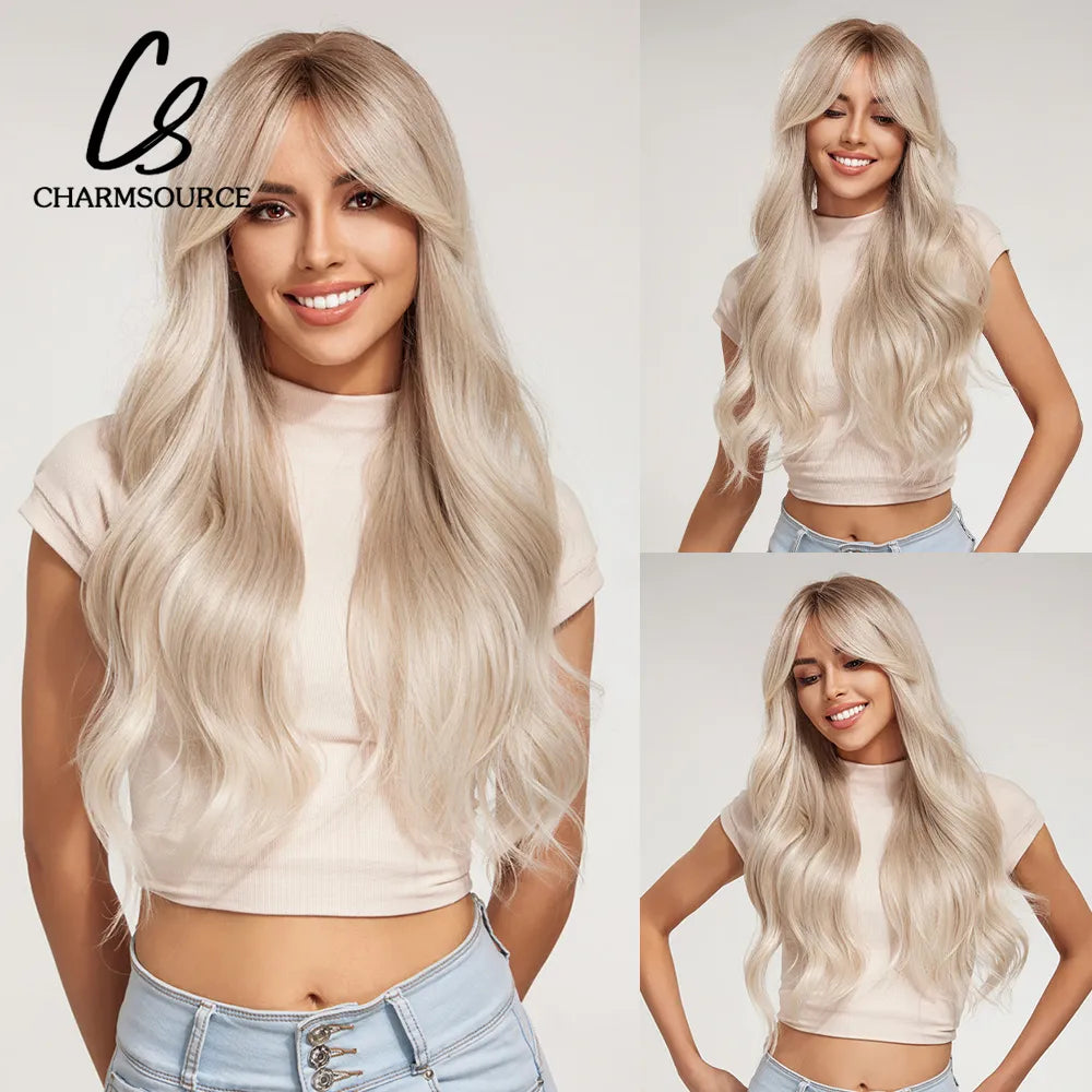 CharmSource Blonde Wavy Wig with Bangs Party Dresses