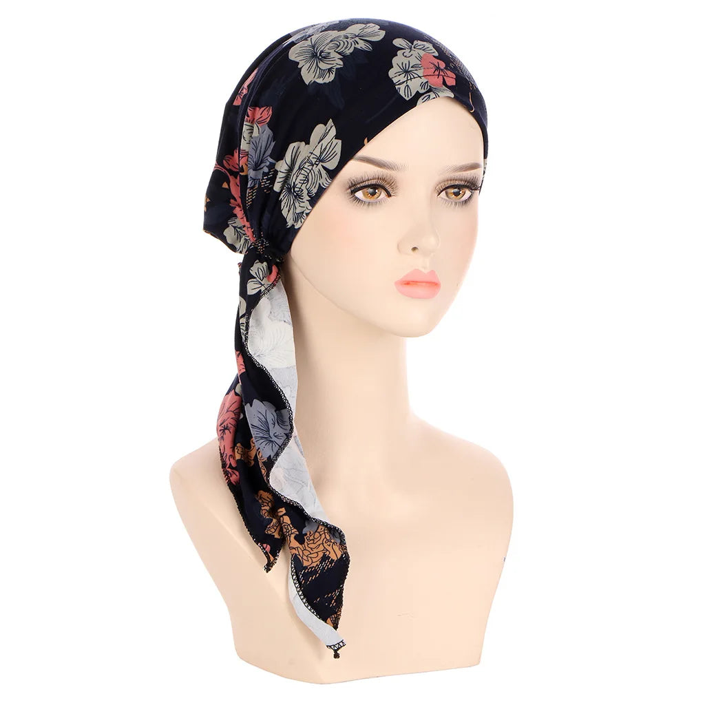 Muslims Women Turban Hat Headscarf Cotton Print Flower