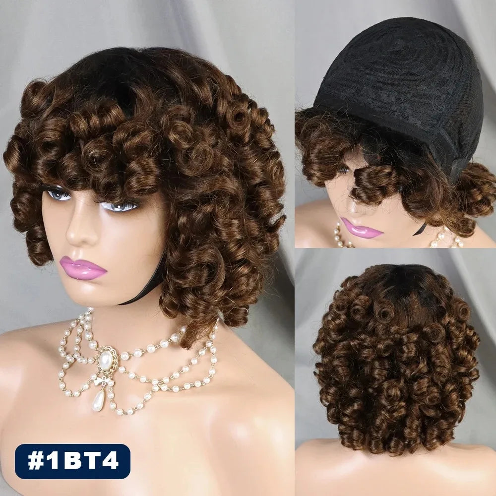 200% 99J Burgundy Bouncy Curly Human Hair Wigs