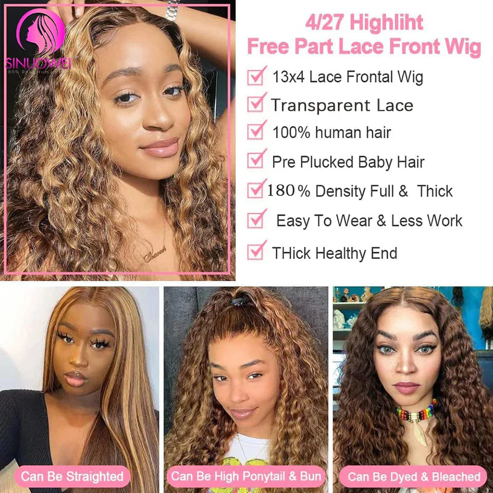 32 Inch Highlight Wig Human Hair 13x6 Water