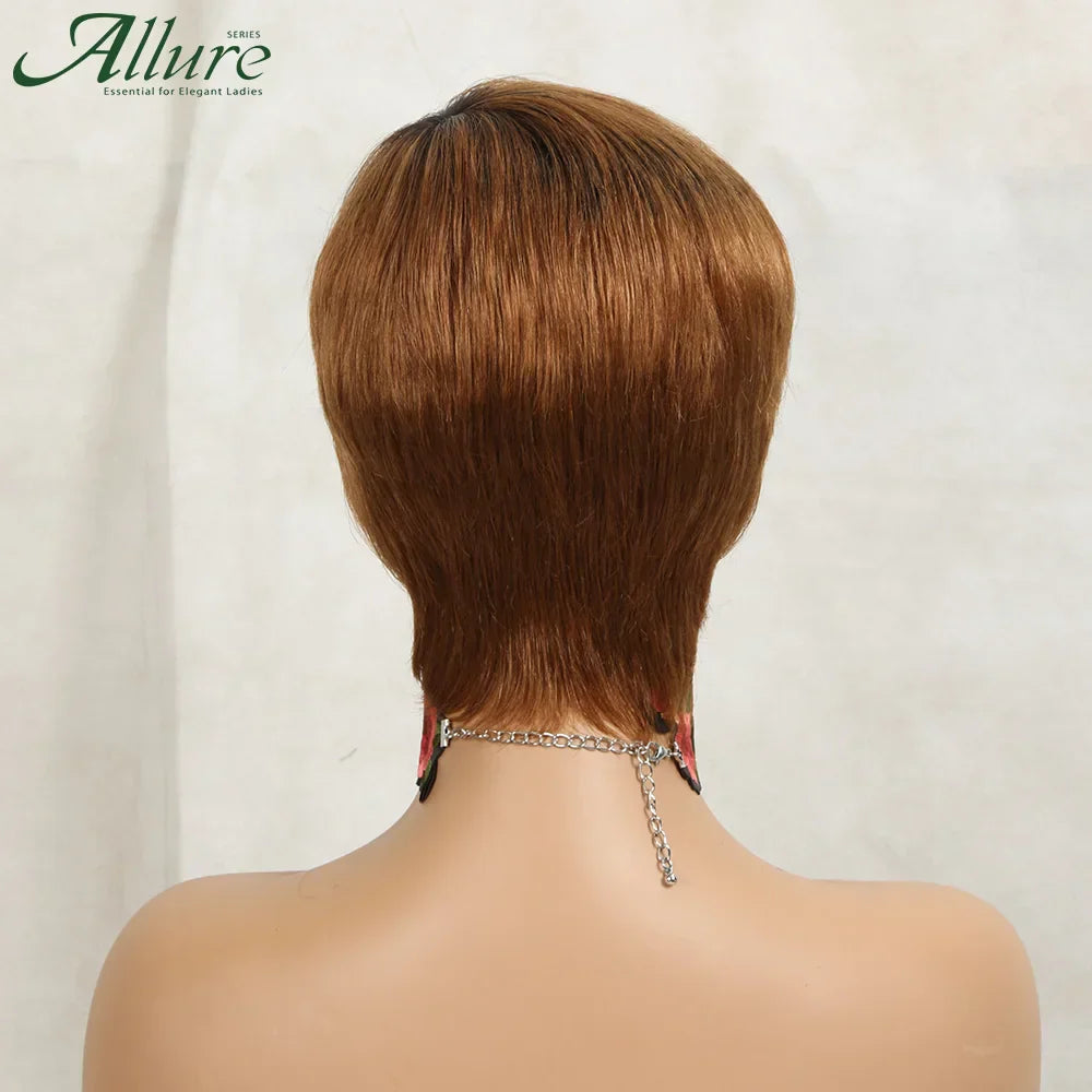 Ombre Brown Pixie Cut Bob Human Hair Wig