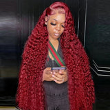 Curly Burgundy 13x6 HD Lace Frontal Wig Human
