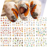 12pcs Hedgehog Animal Nail Water Stickers Pine Cones
