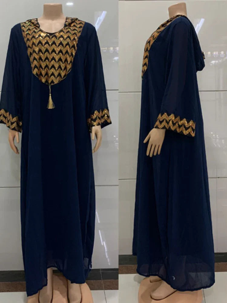 African Dubai Muslim Dress Women Hooded Abaya Knitted