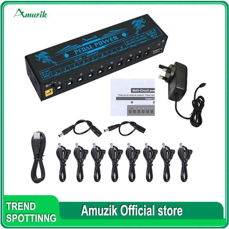 Amuzik Guitar Pedal Power Supply 10 Isolated DC