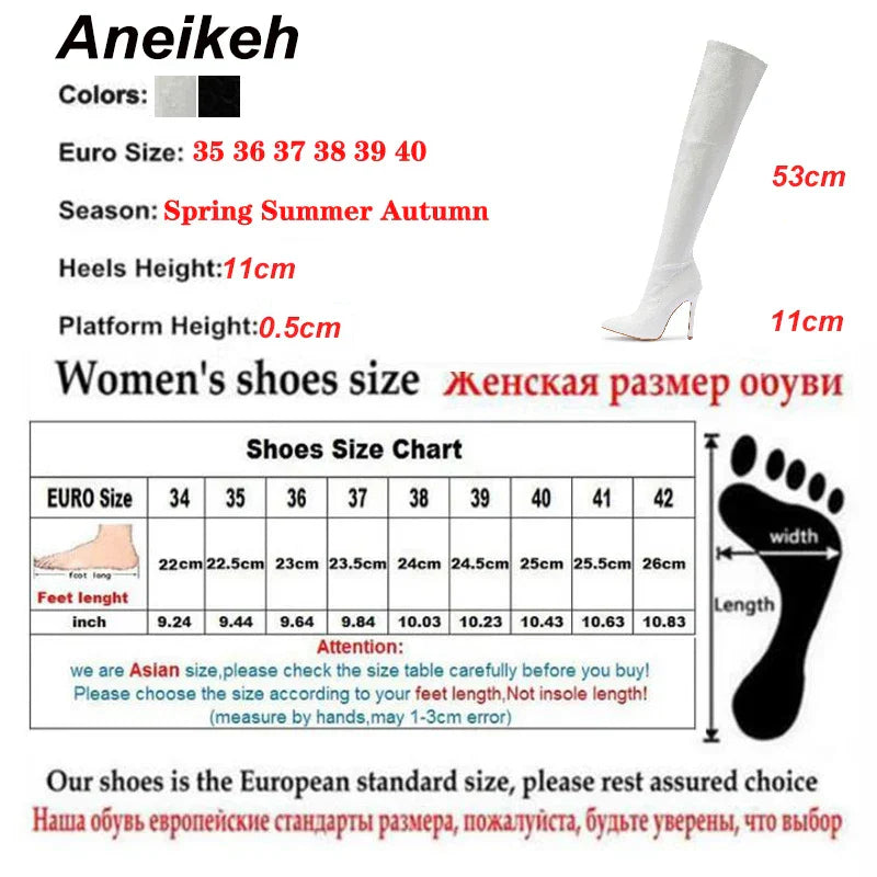 Aneikeh White Sexy OvertheKnee Side Zipper SlipOn Pointed