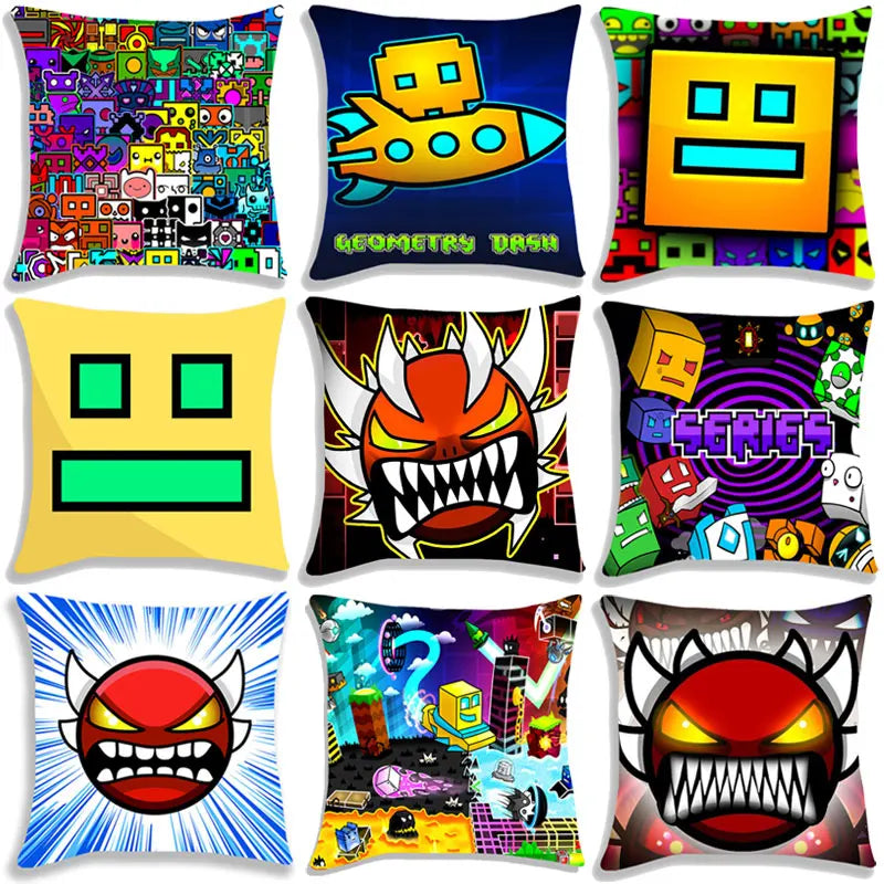 Angry Geometry Dash Print Pillow Case Cartoon Cushion