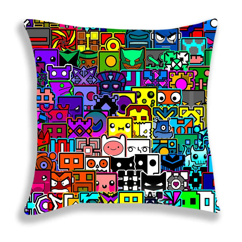 Angry Geometry Dash Print Pillow Case Cartoon Cushion