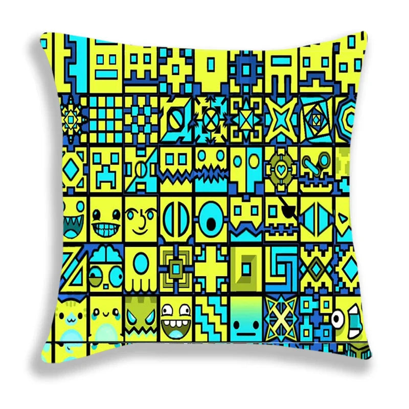 Angry Geometry Dash Print Pillow Case Cartoon Cushion