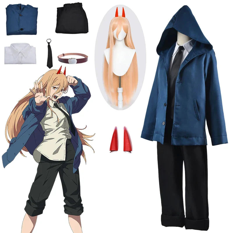 Anime Power Cosplay Chainsaw Man Costume Women Blue