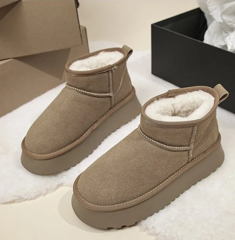 Ankle Flats Platform Women Snow Boots Suede Plush