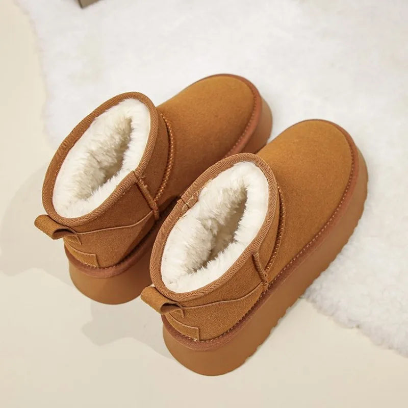 Ankle Flats Platform Women Snow Boots Suede Plush