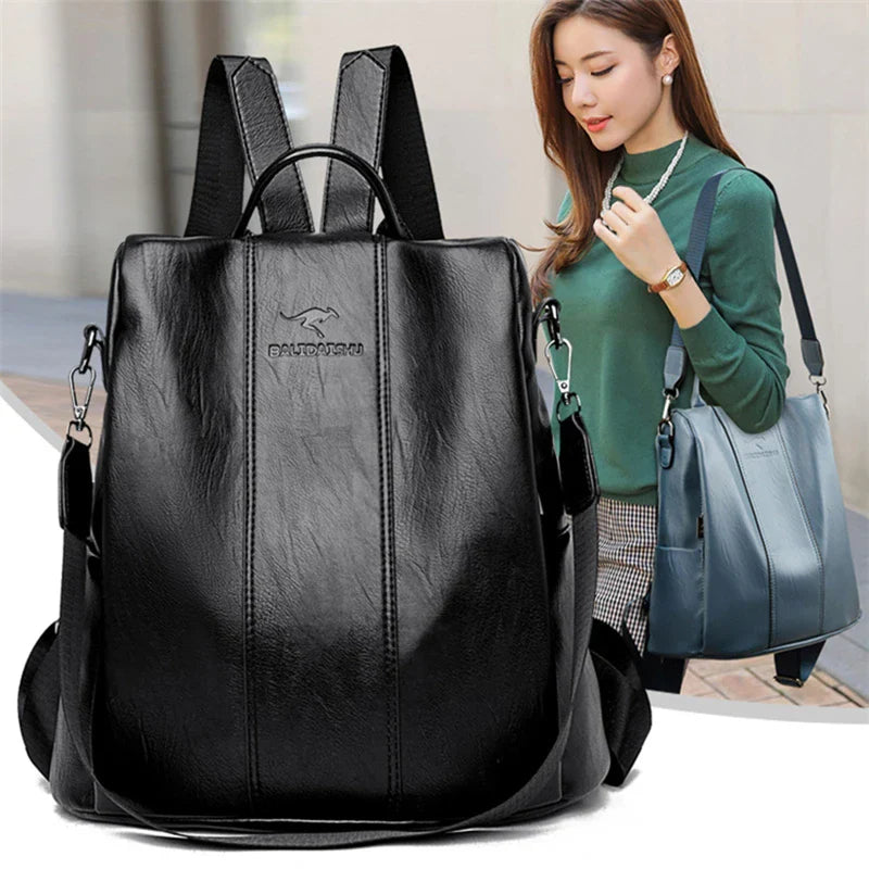 Antitheft leather backpack women vintage shoulder bag ladies