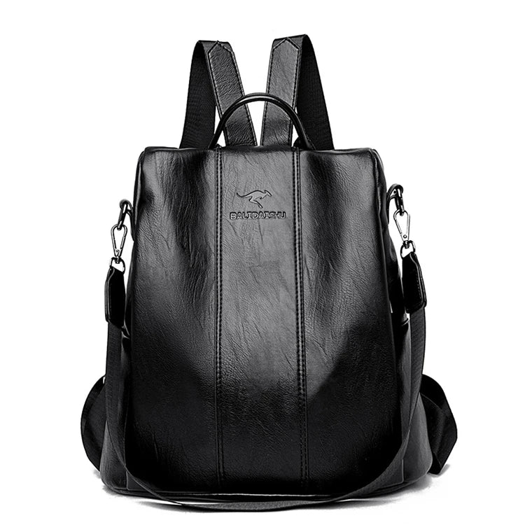 Antitheft leather backpack women vintage shoulder bag ladies