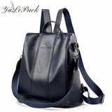 Antitheft leather backpack women vintage shoulder bag ladies