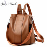 Antitheft leather backpack women vintage shoulder bag ladies
