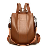 Antitheft leather backpack women vintage shoulder bag ladies