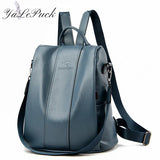 Antitheft leather backpack women vintage shoulder bag ladies