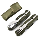 Army Green Folding Cutlery Stainless Steel Portable Camping