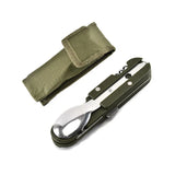 Army Green Folding Cutlery Stainless Steel Portable Camping